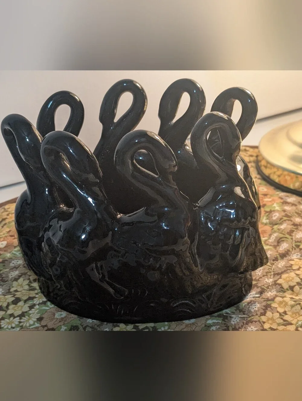 Vintage rare find  Black Ceramic Swan Planter